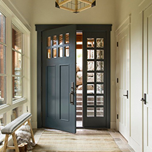 Customized solid wood exterior door with tempered glass