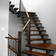 Modern Decorative Straight Wood Stairs With Safety Double Beam Metal Grill Railing Stairs Design