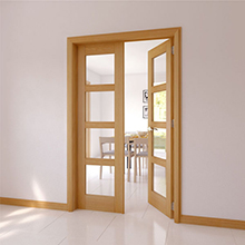 Double panel tempered glass interior wood door