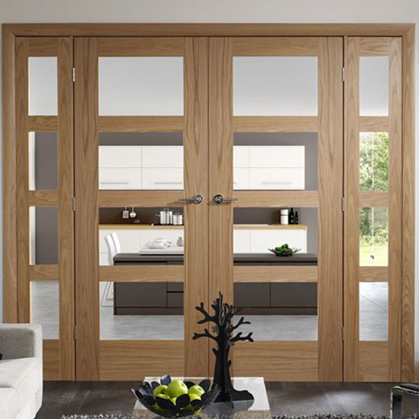 Double Panel Tempered Glass Interior, Wooden Door With Glass Panel