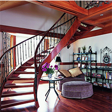 House Red Oak Treads Stairs Wood Grain Print Stringers For Prefabricated Curved Staircase Design