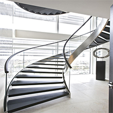 PRIMA High Quality Portable Carbon Steel Double Beam Curved Staircase With Wooden Step Designs